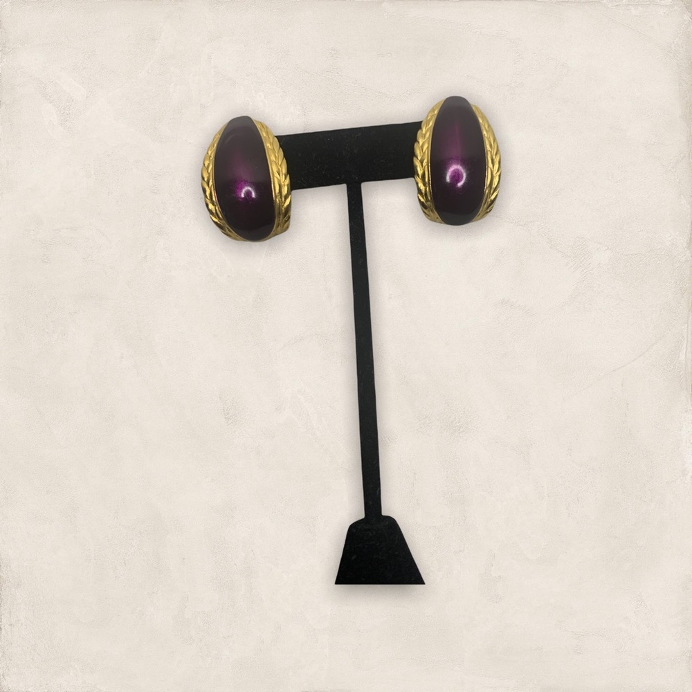 Trifari Gold and Purple pierced earrings